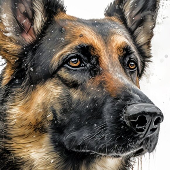 German Shepard Loyal‎ Dog Portrait Watercolor Oil Painting Art Print - Picture 3 of 4